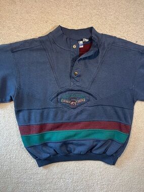 Vintage 1990s Denim Express Color Block Quarter Button Sweatshirt Medium